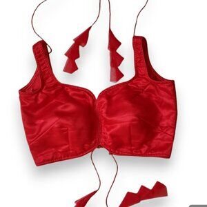 Red Bustier Tie-Back Pin-Up Girl Style Crop Top